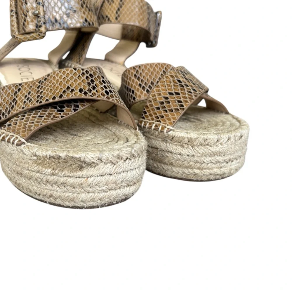Sole Society Tan Snake-Print Espadrille Wedge Sandals